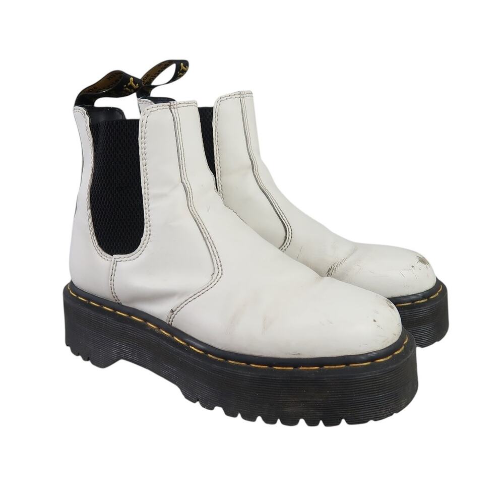 Dr. Martens 2976 Quad White Leather Chelsea Boots Womens 8
